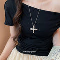 Silver Tone Crystal Cross and Star Pendant Necklace view 1