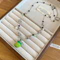 Green Apple and Star Silver Tone Beaded Necklace Statement Jewelry Design view 6