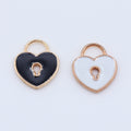 Gold Tone Enamel Heart Lock Charms in Black and White view 4