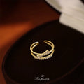 Gold Open Adjustable Bow Ring Double Band Crystal Pave view 3