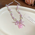 Pink Pearl Bow Star Pendant Necklace And Star Earrings view 7