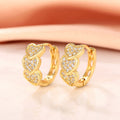 Gold and White Gold Triple Heart Crystal Huggie Hoop Earrings view 2