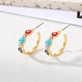 Gold Tone Crystal Enamel Round Evil Eye Hoop Earrings in Five Colors view 4