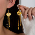 Gold Good Fortune Medallion Long Chain Tassel Earrings view 1