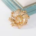 Gold Tone Flower Metal Brooch Pin 6.3 cm for Jackets and Lapels view 3