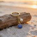 Blue Shell Pearl Rhinestone Key Ring Gold Tone Chain view 4