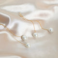 Gold Chain Pearl Threader Drop Earrings White Pearl Ends view 2