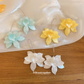 Layered Flower Drop Earrings in Green White and Yellow view 2