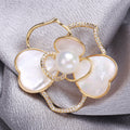 White Shell Effect Double Flower Brooch With Pearl Center view 4