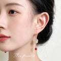 Gold Hook Cream Chrysanthemum Glass Red Bead Earrings view 2