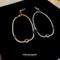 Silver Tone Clear Crystal Bracelet With Green Round Stone Accents view 2
