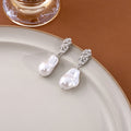 Clear Oval Top White Pearl Look Teardrop Dangle Earrings view 1