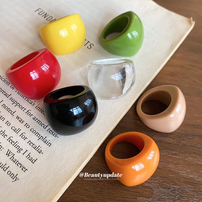 Chunky Glossy Resin Dome Rings Clear and Color 7 Pack