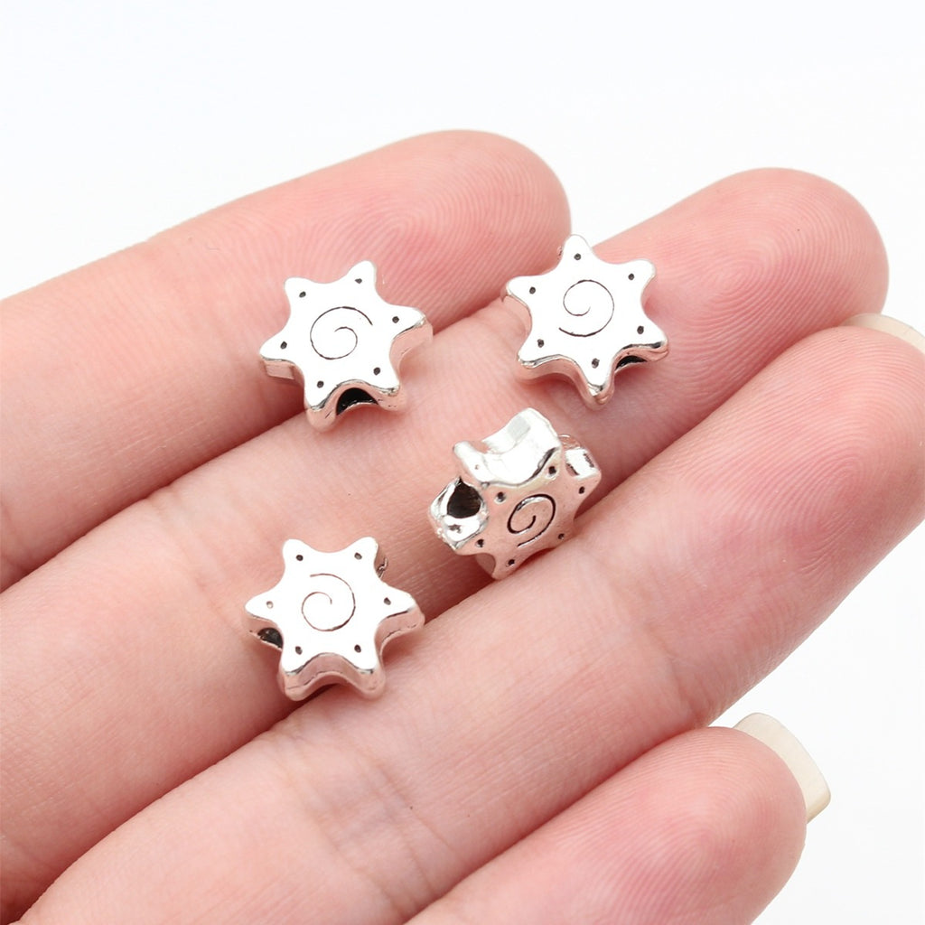 10x10x4.9mm 1.5g Antique Silver Zinc Alloy Swirl Hexagram Large Hole Beads for Bracelet DIY Making