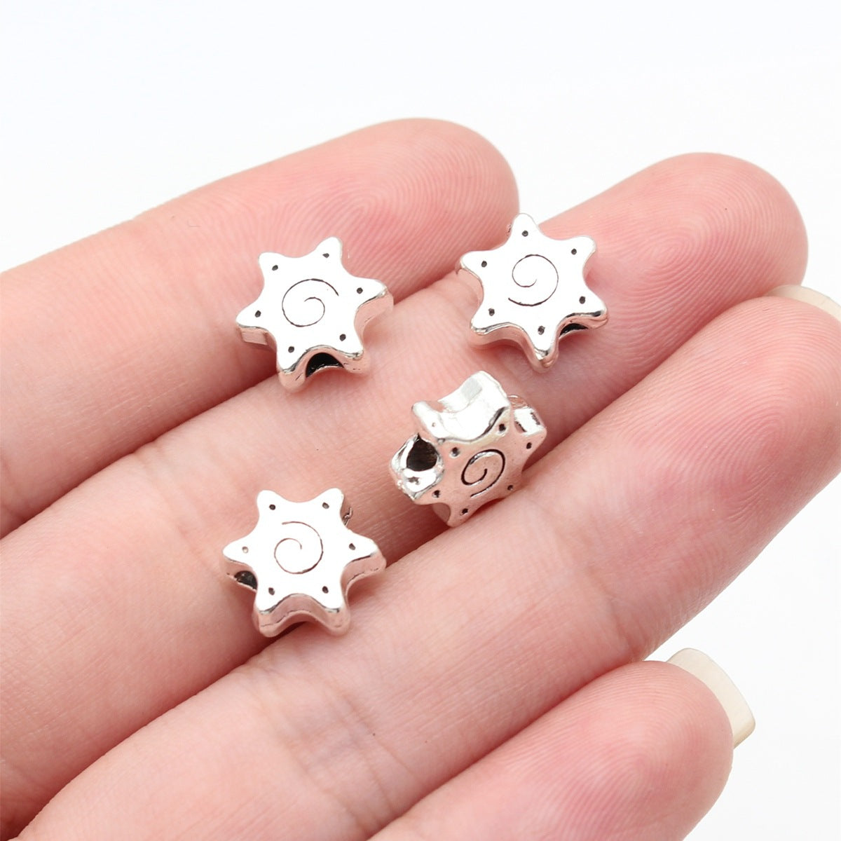 10x10x4.9mm 1.5g Antique Silver Zinc Alloy Swirl Hexagram Large Hole Beads for Bracelet DIY Making