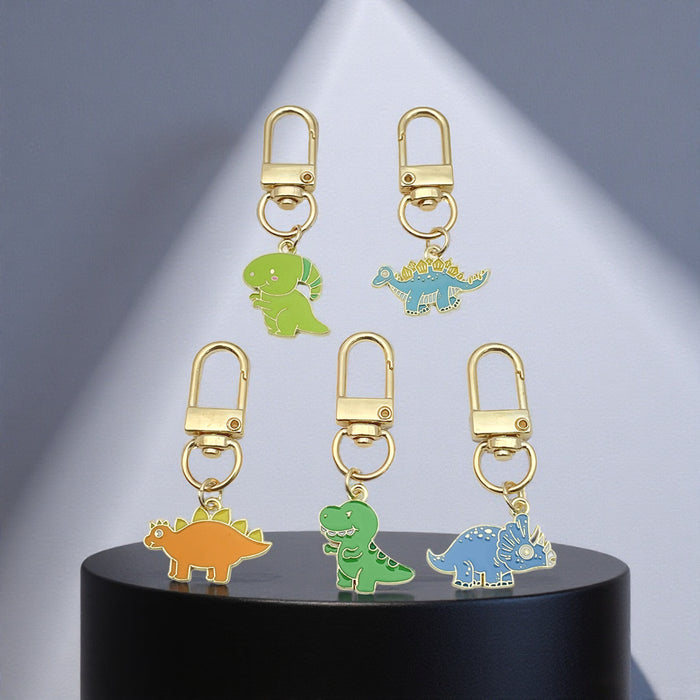 Five Colorful Dinosaur Clasp Keychain Set with Metal Hardware
