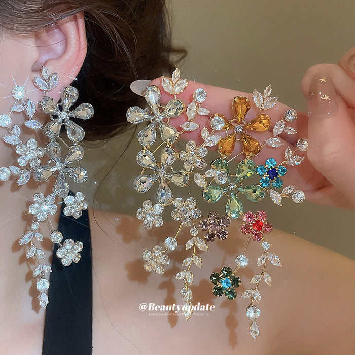 Crystal Flower Cascade Earrings in Three Colorways