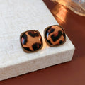 Leopard Print Geometric Stud Earrings in Four Styles view 6
