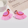 Beaded Flamingo Earrings With Pink Raffia Fringe Skirt view 2
