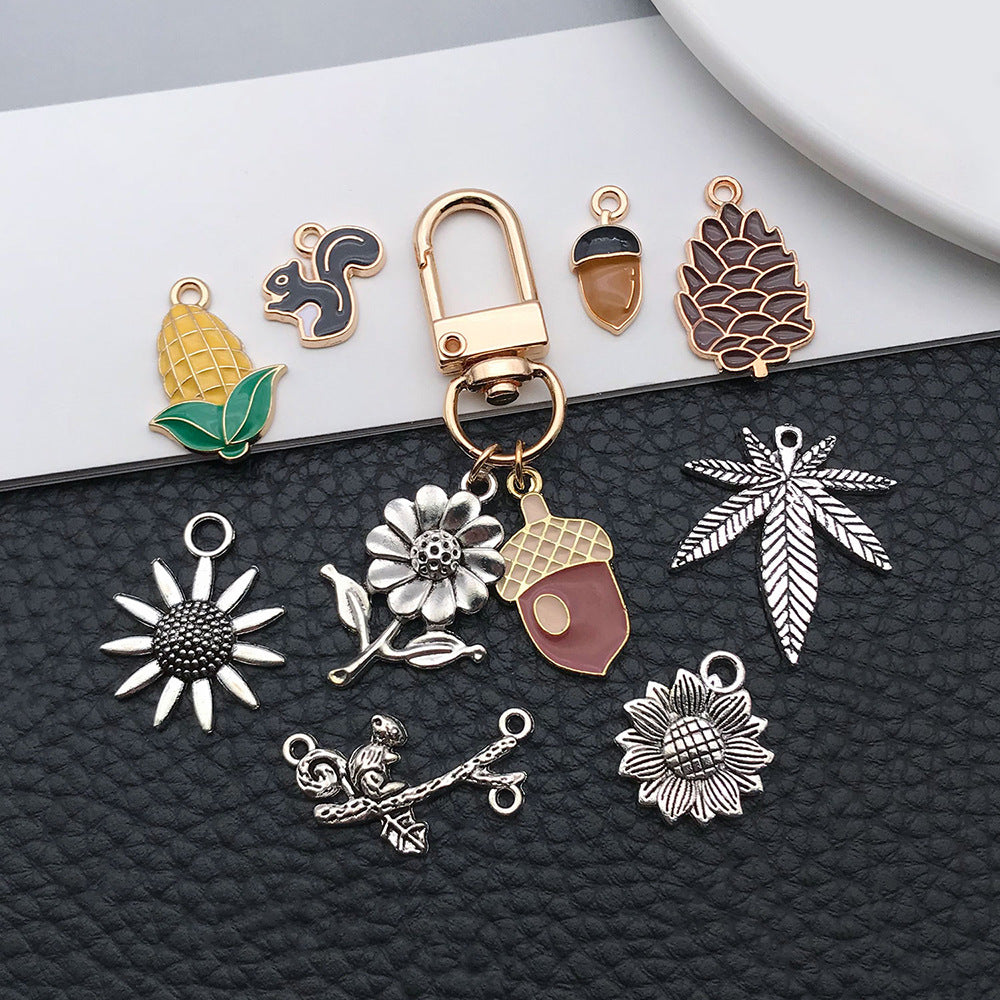 Enamel Zinc Alloy Pumpkin Maple Leaf Squirrel Corn Pinecone Charm Pendant for DIY Earrings
