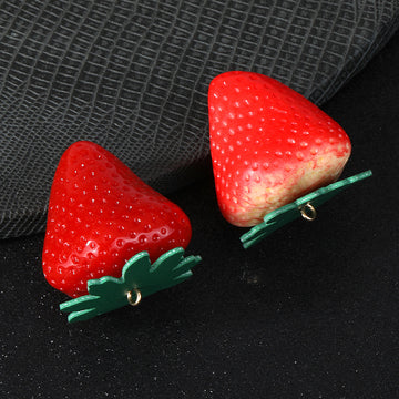 Fuzzy Strawberry Charm Pendant with Green Leaf Cap Two Colors