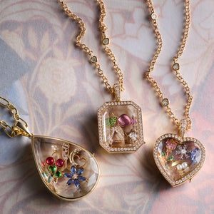 Glass Locket Jewelry With Silver And Gold Tone Frames