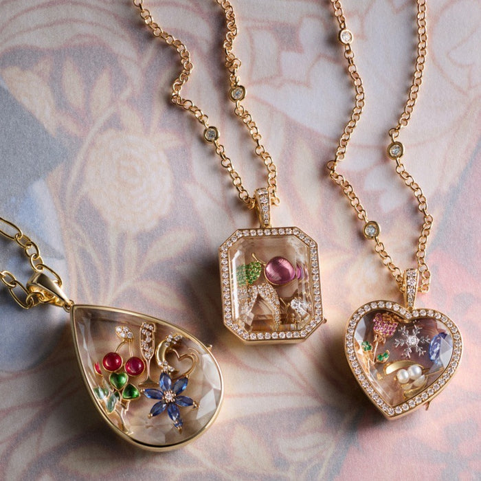 Glass Locket Jewelry With Silver And Gold Tone Frames