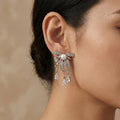 Silver Bow Crystal Look Chain Teardrop Stud Earrings view 1