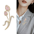 Pink Crystal Tulip Stem Brooch With Curved Sparkling Leaves view 3