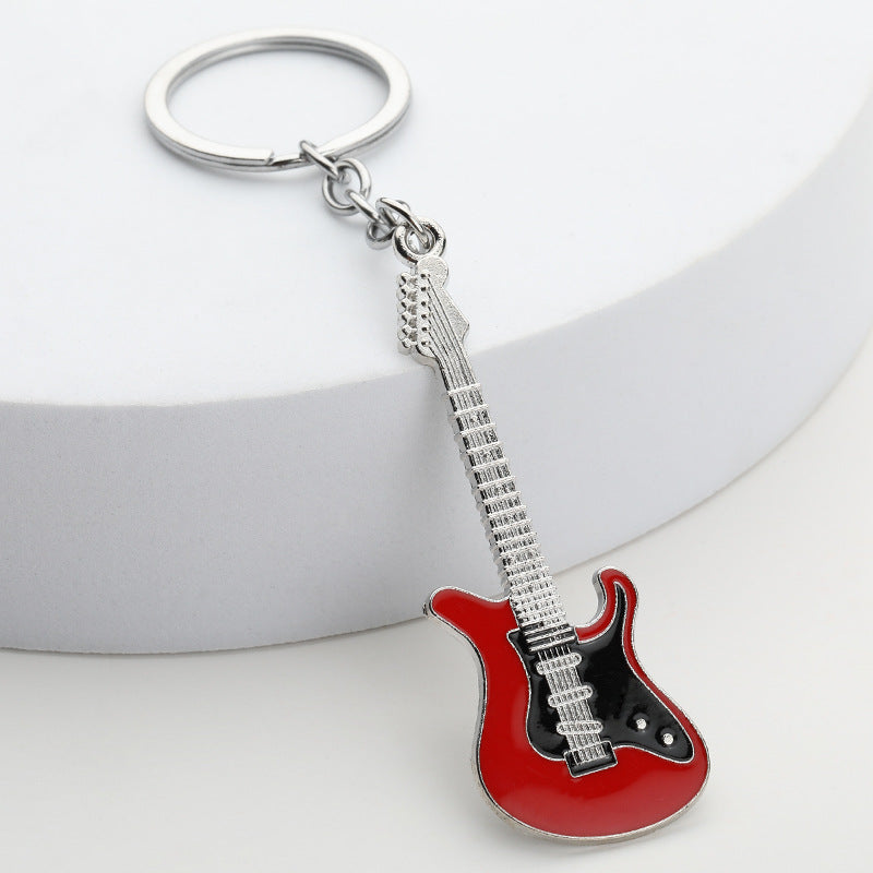 Painted Metal Guitar Keychain Musical Instrument Bag Charm