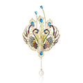 Double Phoenix Crystal Brooch With Feather Fans and Pearl Drop view 5