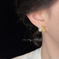 Gold Textured Butterfly Stud Earrings Openwork Wing Dots view 2
