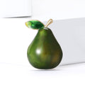 Glossy Green Enamel Pear Brooch with Leaf Accent Clothing Pin view 2