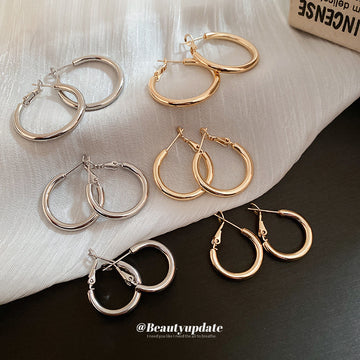 Polished Metal Teardrop Hoop Earrings in Six Size and Color Options