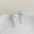 Light Blue Enamel Starfish Drop Earrings Clear Teardrop CZ view 4