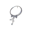 Silver Tone Crystal Bow Choker Necklace with Pearl Like Drops view 5