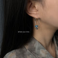 Silver Tone Large Hoop Blue Stone Chip And Round Ball Earrings view 2