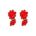 Orange Red Layered Fabric Flower Statement Stud Earrings view 5