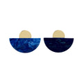 Gold And Blue Semicircle Stud Earrings With Mottled Finish view 5
