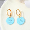 Gold Tone I Love You Disc Huggie Drop Earrings in Five Colors view 7