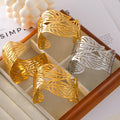 Hollow Leaf Open Titanium Steel Bangle Gold Or Steel Tone view 4