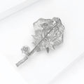 Crystal Rose Stem Brooch with Pearl Dangle Decorative Metal Pin view 4