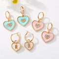 Gold Tone Crystal Enamel Heart Huggie Drop Earrings in Three Colors view 1