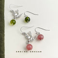 Silver Tone Bird Green Pink Stone Asymmetric Hook Earrings view 3