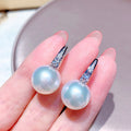 White Gold Tone Crystal Hoop Large Faux Pearl Drop Earrings view 3