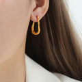 Gold Steel Irregular Teardrop Organic Open Hoop Earrings view 4