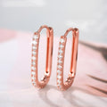 Oval Crystal Pave Huggie Hoop Earrings Three Metal Tones view 3