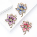 Double Flower Crystal Brooch in Purple Pink or Blue view 3