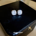 Silver Tone Square Halo Crystal Stud Polished Metal Polished Metal Earrings view 1