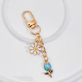 Rhinestone Tulip Flower Keychain With Bead Charm Chain view 3